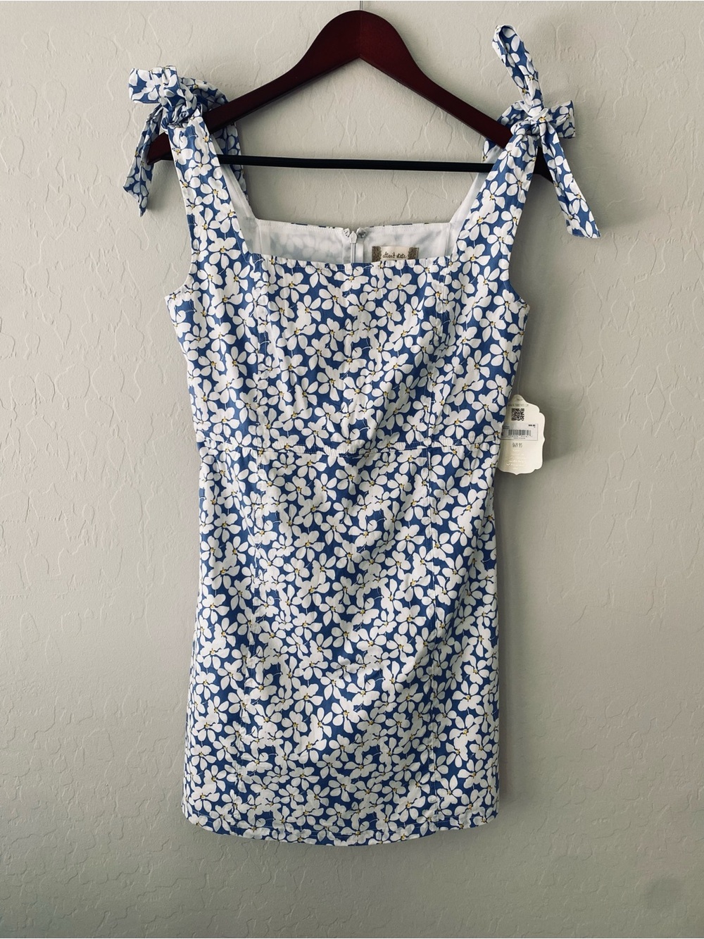 Altar'd State Blue and White Floral Tie-Shoulder Mini Dress